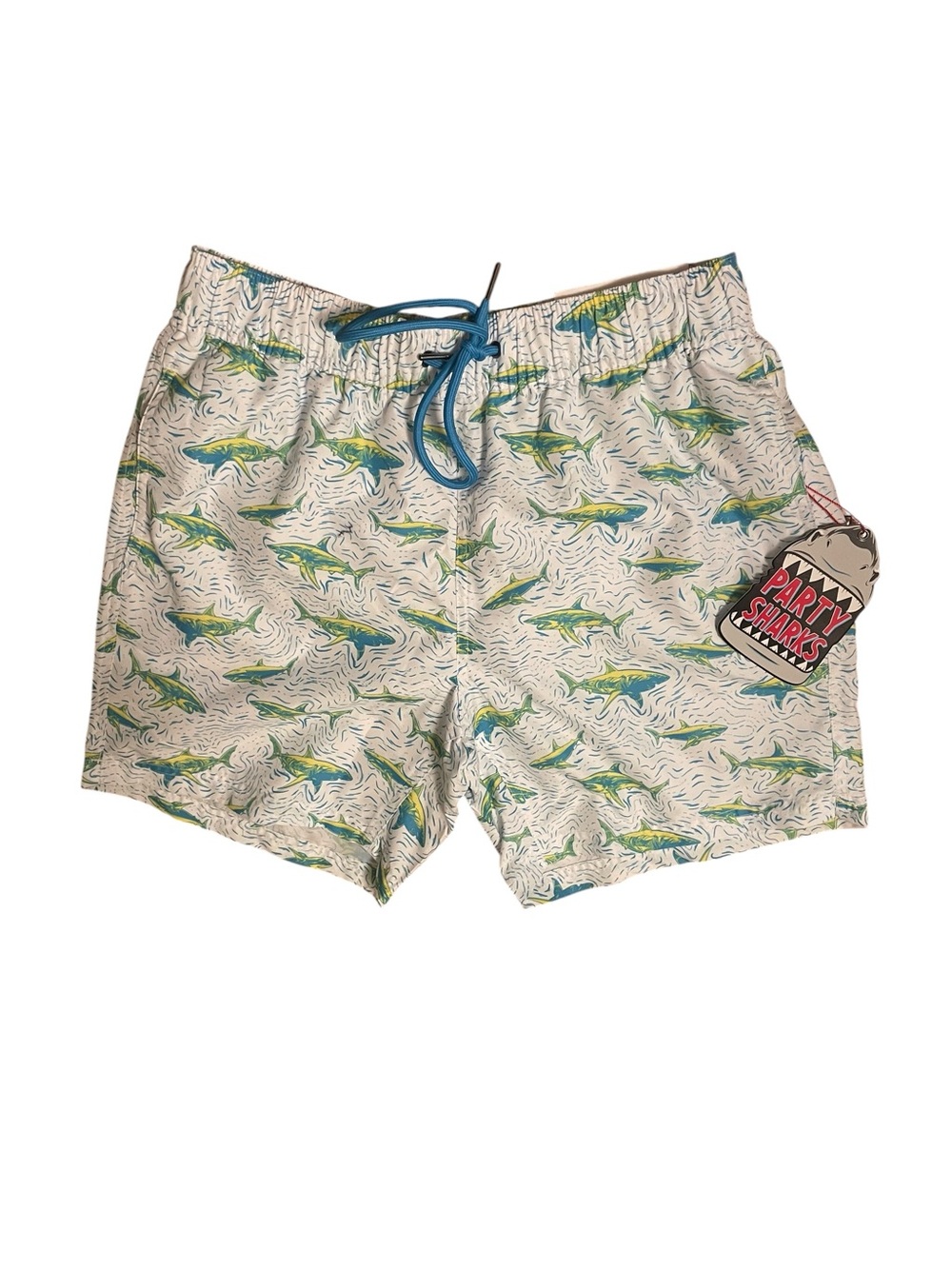 Party Sharks Men’s Shark Print Swim Trunks - Size Small - 6.5” Inseam - NWT
